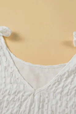 Sale Dear-Lover Lattice Texture Bowknot Shoulder V Neck Tank Top White