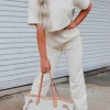 Outlet Dear-Lover Lattice Textured Cropped Tee and Jogger Pants Set White