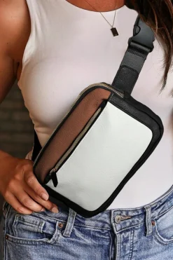 New Dear-Lover Leather Colorblock Zipped Removable Clip Crossbody Bag White