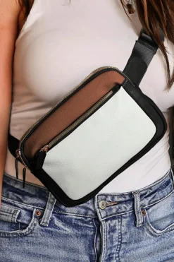 New Dear-Lover Leather Colorblock Zipped Removable Clip Crossbody Bag White