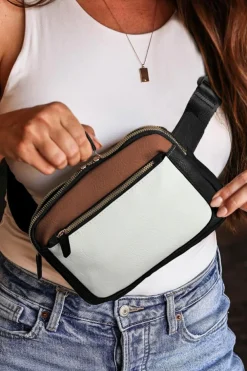 New Dear-Lover Leather Colorblock Zipped Removable Clip Crossbody Bag White