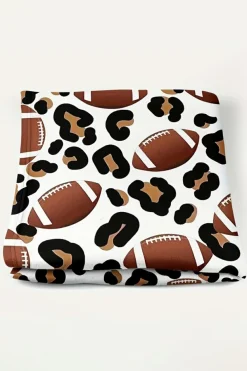 Sale Dear-Lover Leopard & Rugby Football Print Flannel Blanket White
