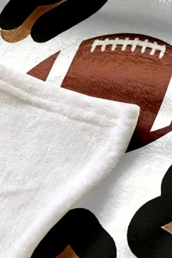 Sale Dear-Lover Leopard & Rugby Football Print Flannel Blanket White