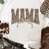 Fashion Dear-Lover Leopard Bow MAMA Graphic Crew Neck T Shirt White