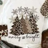 Discount Dear-Lover Leopard Christmas Tree Graphic Crew Neck T Shirt White
