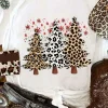 Sale Dear-Lover Leopard Christmas Tree Graphic Crewneck Tee White