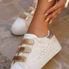 Online Dear-Lover Leopard Color Block Velcro Straps PU Leather Sneakers White