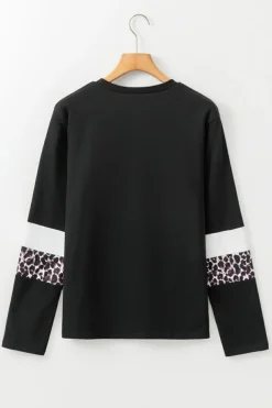 New Dear-Lover Leopard Colorblock Patchwork Crew Neck Long Sleeve Tee White