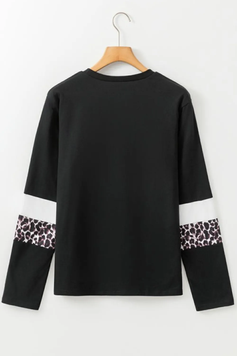 New Dear-Lover Leopard Colorblock Patchwork Crew Neck Long Sleeve Tee White
