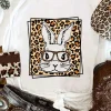 Hot Dear-Lover Leopard Cute Bunny Graphic Crewneck Easter Tee White
