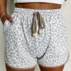 Clearance Dear-Lover Leopard Elastic Waist Lace up Contrast Trim Casual Shorts White