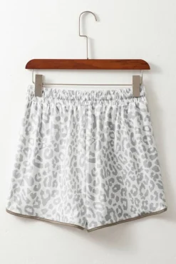 Clearance Dear-Lover Leopard Elastic Waist Lace up Contrast Trim Casual Shorts White