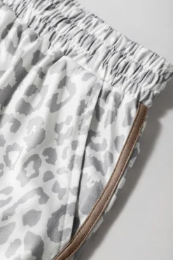 Clearance Dear-Lover Leopard Elastic Waist Lace up Contrast Trim Casual Shorts White