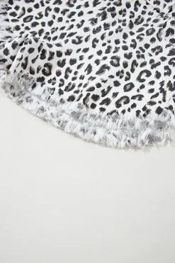 Sale Dear-Lover Leopard Frayed Hem Denim Shorts White