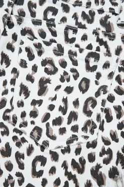 Sale Dear-Lover Leopard Frayed Hem Denim Shorts White