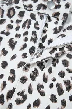 Sale Dear-Lover Leopard Frayed Hem Denim Shorts White