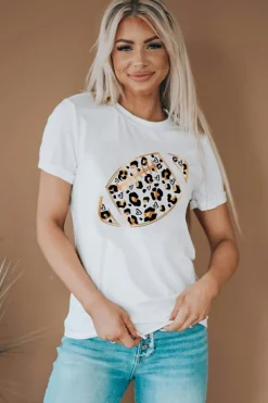 Sale Dear-Lover Leopard Hearts Rugby Football Print Short Sleeve T Shirt White