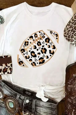 Sale Dear-Lover Leopard Hearts Rugby Football Print Short Sleeve T Shirt White
