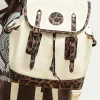 Clearance Dear-Lover Leopard Patchwork Flap PU Leather Large Backpack White
