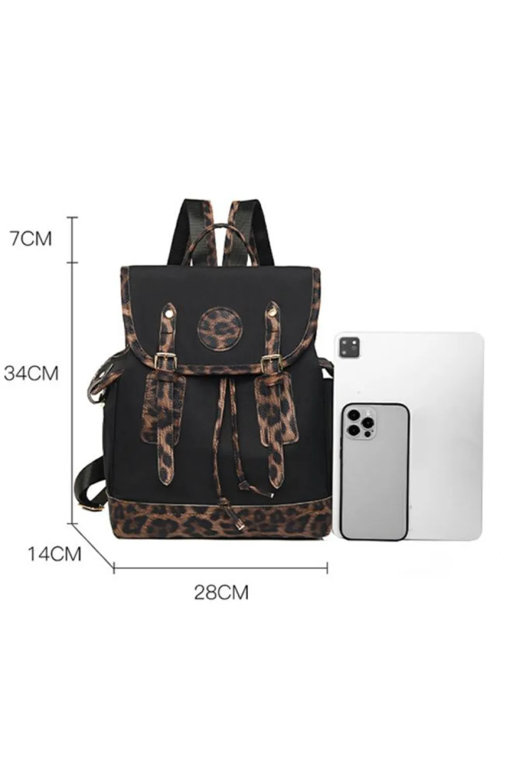 Clearance Dear-Lover Leopard Patchwork Flap PU Leather Large Backpack White