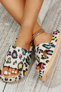 Online Dear-Lover Leopard Pint Soft Thick Sole Slippers White