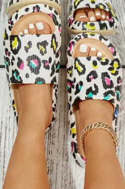 Online Dear-Lover Leopard Pint Soft Thick Sole Slippers White