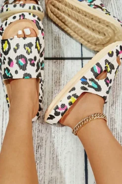 Online Dear-Lover Leopard Pint Soft Thick Sole Slippers White