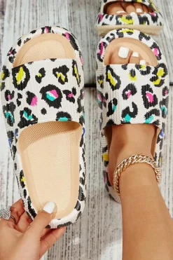 Online Dear-Lover Leopard Pint Soft Thick Sole Slippers White