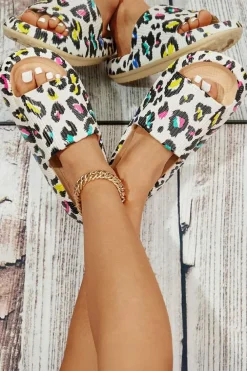 Online Dear-Lover Leopard Pint Soft Thick Sole Slippers White