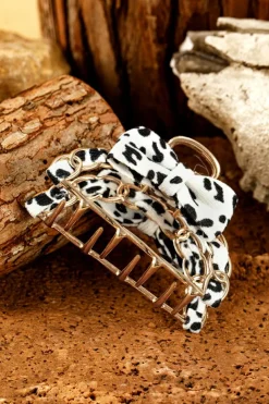 Hot Dear-Lover Leopard Print Bow Decor Alloy Hair Claw Clip White