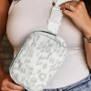 Fashion Dear-Lover Leopard Print Buckle Canvas Chest Bag 20*5*14cm White
