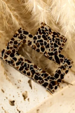 Clearance Dear-Lover Leopard Print Cutout Square Claw Clip White