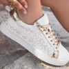 Clearance Dear-Lover Leopard Print Glitter Patched PU Leather Lace-up Shoes White