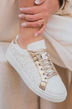 Clearance Dear-Lover Leopard Print Glitter Patched PU Leather Lace-up Shoes White