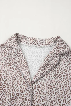 New Dear-Lover Leopard Print Long Sleeve and Pants Pajamas Set White