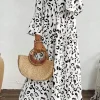 Outlet Dear-Lover Leopard Print Notch V Neck Loose Fit Maxi Dress White