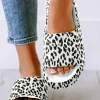Fashion Dear-Lover Leopard Print Thick Sole Slip On Slippers White