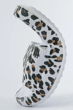 Fashion Dear-Lover Leopard Print Thick Sole Slip On Slippers White