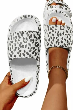 Fashion Dear-Lover Leopard Print Thick Sole Slip On Slippers White