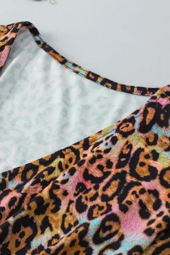 Sale Dear-Lover Leopard Print Wide Sleeve Peplum Hem Blouse White