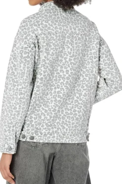New Dear-Lover Leopard Printed Flap Pocket Denim Jacket White