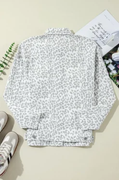 New Dear-Lover Leopard Printed Flap Pocket Denim Jacket White