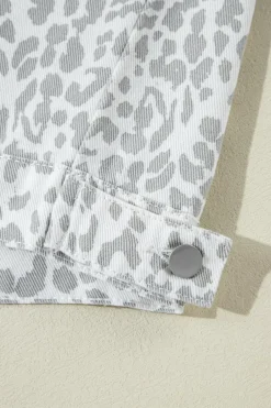New Dear-Lover Leopard Printed Flap Pocket Denim Jacket White