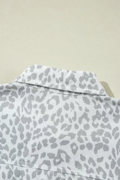 New Dear-Lover Leopard Printed Flap Pocket Denim Jacket White