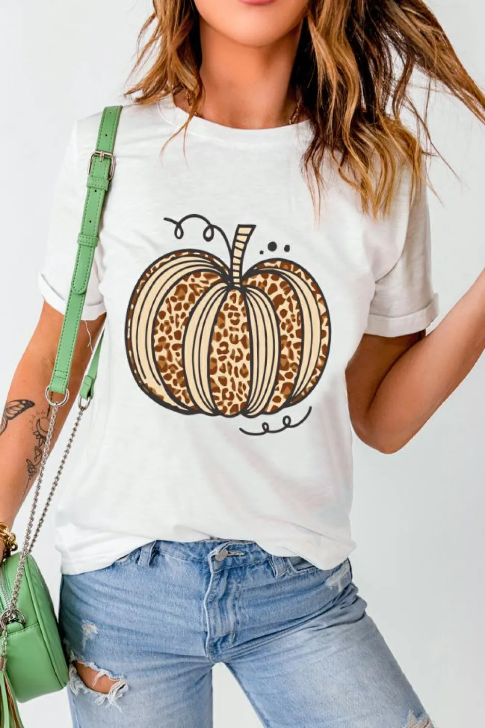 Outlet Dear-Lover Leopard Pumpkin Graphic Crewneck Halloween T Shirt White