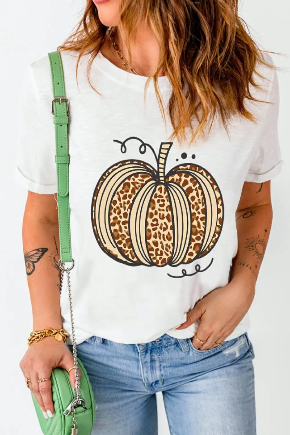 Outlet Dear-Lover Leopard Pumpkin Graphic Crewneck Halloween T Shirt White