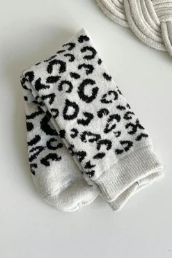 Fashion Dear-Lover Leopard Ribbed Edge Tube Socks White