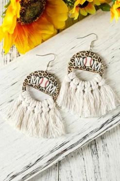 Outlet Dear-Lover Leopard Rugby Football MOM Print Fringed Hook Earrings White