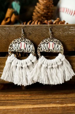 Outlet Dear-Lover Leopard Rugby Football MOM Print Fringed Hook Earrings White