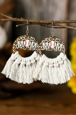 Outlet Dear-Lover Leopard Rugby Football MOM Print Fringed Hook Earrings White